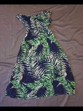 Women’s Tropical Leaf Off-Shoulder Maxi Dress – Size M